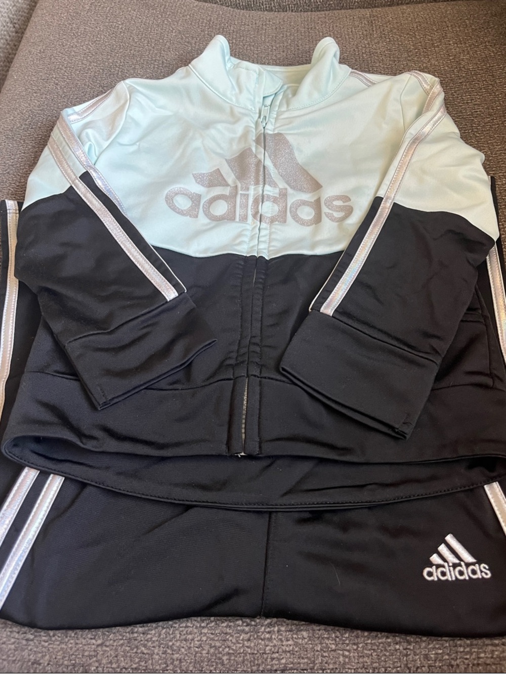 adidas Mint & Black Childs Two-Tone Track Jacket and pants